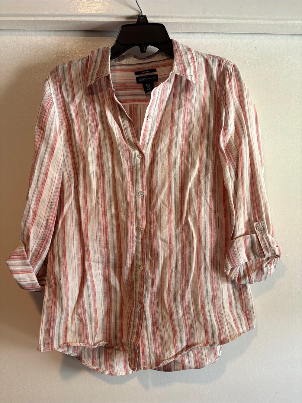 Jones New York Pink and White Striped Button-Down Shirt